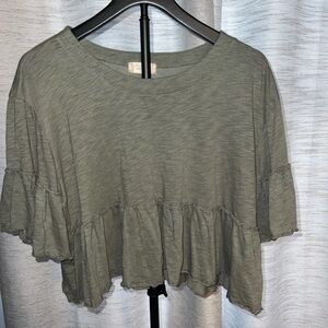 Women's Ruffled Green Top Cropped